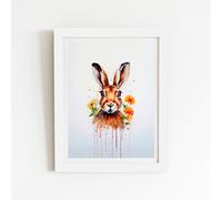 Warren Reed - Designer Watercolour Hare & Daisies Framed Art Print in White | Size: W24" x H36" Warren Reed - Designer White W24" x H36"