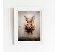Warren Reed - Designer Watercolour Hare Face Framed Art Print in White | Size: W16" x H24" Warren Reed - Designer White W16" x H24"