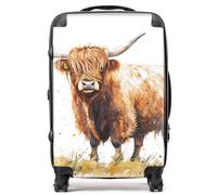 Warren Reed - Designer Watercolour Highland Cow Suitcase in Brown | Size: Medium Warren Reed - Designer Brown Medium