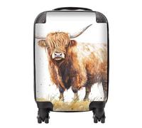 Warren Reed - Designer Watercolour Highland Cow Suitcase - Lightweight Hard Case, TSA Lock, 4 Spinner Wheels
