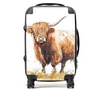 Warren Reed - Designer Watercolour Highland Cow Suitcase - Lightweight Hard Case, TSA Lock, 4 Spinner Wheels