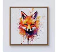 Warren Reed - Designer Watercolour Splashart Fox Face Framed Canvas in Light Brown | Size: w40 inch x h40 inch Warren Reed - Designer Light Brown w40 inch x h40 inch