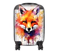Warren Reed - Designer Watercolour Splashart Fox Face Suitcase in Orange | Size: Mini Cabin Warren Reed - Designer Orange Mini Cabin