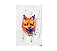 Warren Reed - Designer Watercolour Splashart Fox Face Tea Towel in Orange Warren Reed - Designer Orange