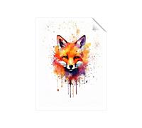 Warren Reed - Designer Watercolour Splashart Fox Face Unframed Art Print | Size: W24" x H36" Warren Reed - Designer Multicolor W24" x H36"