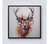 Warren Reed - Designer Watercolour Splashart Stag Face Framed Canvas in Black | Size: w40 inch x h40 inch Warren Reed - Designer Black w40 inch x h40 inch