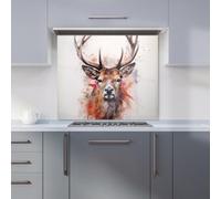 Warren Reed Designer Watercolour Splashart Stag Face Premium Glass Kitchen Splashback W900mm X H750mm