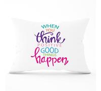 Warren Reed - Designer When You Think Positive Good Things Happen Cushions in Pink | Size: 60 cm x 60 cm Warren Reed - Designer Pink 60 cm x 60 cm