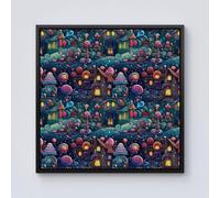 Warren Reed - Designer Whimsical Gingerbread House Pattern Framed Canvas in Black | Size: W30" x H30" Warren Reed - Designer Black W30" x H30"