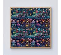 Warren Reed - Designer Whimsical Gingerbread House Pattern Framed Canvas in Light Brown | Size: W30" x H30" Warren Reed - Designer Light Brown W30" x H30"