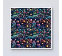 Warren Reed - Designer Whimsical Gingerbread House Pattern Framed Canvas in Off-White | Size: w10 inch x h10 inch Warren Reed - Designer Off-White w10 inch x h10 inch