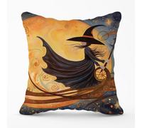 Warren Reed Designer Whimsical Witch On A Broomstick Outdoor Cushion 45Cm X 45Cm