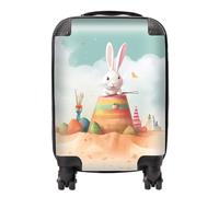 Warren Reed - Designer White Rabbit On A Beach Holiday Suitcase in Yellow | Size: Mini Cabin Warren Reed - Designer Yellow Mini Cabin