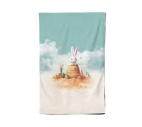 Warren Reed - Designer White Rabbit On A Beach Holiday Tea Towel in Yellow Warren Reed - Designer Yellow