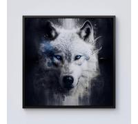 Warren Reed - Designer White Wolf Face Splashart Dark Backgrouns Framed Canvas in Black | Size: w10 inch x h10 inch Warren Reed - Designer Black w10 inch x h10 inch