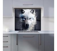 Warren Reed - Designer White Wolf Face Splashart Dark Backgrouns Kitchen Splashback W900Mm X H650Mm, Multi