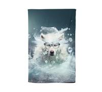 Warren Reed - Designer White Wolf With Glasses Splashart Tea Towel Warren Reed - Designer White