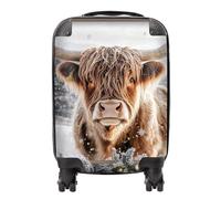 Warren Reed - Designer Wintery Highland Cow Suitcase - Lightweight Hard Case, TSA Lock, 4 Spinner Wheels