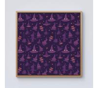 Warren Reed - Designer Witch Hats & Broomsticks Framed Canvas in Light Brown | Size: W16" x H16" Warren Reed - Designer Light Brown W16" x H16"