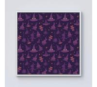 Warren Reed - Designer Witch Hats & Broomsticks Framed Canvas in Off-White | Size: w10 inch x h10 inch Warren Reed - Designer Off-White w10 inch x h10 inch