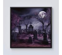 Warren Reed Witchs Moonlit Cemetery Design Framed Canvas - 10" x 10" - Black