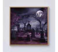 Warren Reed - Designer Witchs Moonlit Cemetery Design Framed Canvas in Light Brown | Size: w10 inch x h10 inch Warren Reed - Designer Light Brown w10 inch x h10 inch