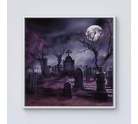 Warren Reed Witchs Moonlit Cemetery Design Framed Canvas - 10" x 10" - White