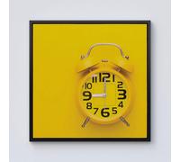 Warren Reed - Designer Yellow Alarm Clock Framed Canvas in Black | Size: W16" x H16" Warren Reed - Designer Black W16" x H16"