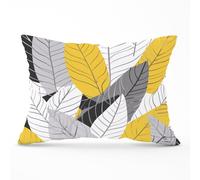 Warren Reed - Designer Yellow Grey Feather Leaves Cushions | Size: 45 cm x 45 cm Warren Reed - Designer Yellow 45 cm x 45 cm