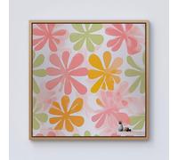Warren Reed - Designer Yellow & Pink Flowers Framed Canvas in Light Brown | Size: W30" x H30" Warren Reed - Designer Light Brown W30" x H30"