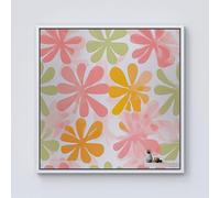 Warren Reed - Designer Yellow & Pink Flowers Framed Canvas in Off-White | Size: W30" x H30" Warren Reed - Designer Off-White W30" x H30"