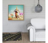 Warren Reed Dog On A Beach Holiday Framed Canvas - 40" x 40" - Pine