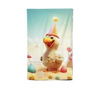 Warren Reed Funky Chicken On A Beach Holiday Tea Towel
