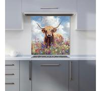 Warren Reed - Highland Cow In A Summer Meadow Kitchen Splashback - W600mm x H600mm