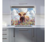 Warren Reed - Highland Cow In A Summer Meadow Kitchen Splashback - W900mm x H650mm
