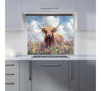 Warren Reed - Highland Cow In A Summer Meadow Kitchen Splashback - W900mm x H750mm