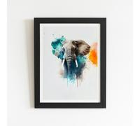 Majestic Elephant Splashart Framed Art Print Warren Reed - Designer Black W8 inch x H10 inch