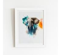 Warren Reed Majestic Elephant Splashart Art Prints - 8" x 10" - White frame