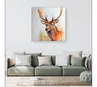 Warren Reed Majestic Stag Watercolour Canvas - Small 10" x 10"