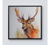 Majestic Stag Watercolour Framed Canvas Warren Reed - Designer Black w10_inch_x_h10_inch