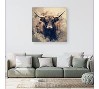 Warren Reed Moody Splashart Highland Cow Canvas - Extra Large 40" x 40"