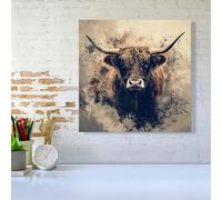 Warren Reed Moody Splashart Highland Cow Canvas - Small 10" x 10"