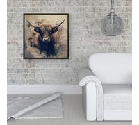 Warren Reed Moody Splashart Highland Cow Framed Canvas - Black - 16" x 16"