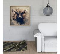 Warren Reed Moody Splashart Highland Cow Framed Canvas - Pine - 40" x 40"