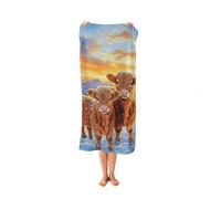 Warren Reed Snowy Baby Highland Cows Beach Towel