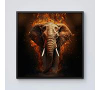 Warren Reed Splash Art Elephant and fire Framed Canvas - 10" x 10" - Black