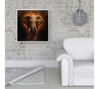 Warren Reed Splash Art Elephant and fire Framed Canvas - 16" x 16" - White