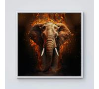 Warren Reed Splash Art Elephant and fire Framed Canvas - 30" x 30" - White