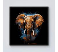 Warren Reed Splash Art Elephant Blue Framed Canvas - 10" x 10" - Black