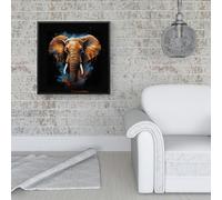 Warren Reed Splash Art Elephant Blue Framed Canvas - 16" x 16" - Black